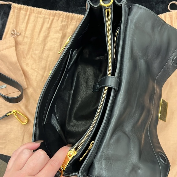 miu miu vitello soft top handle bag in black with crossbody strap - Picture 7 of 10